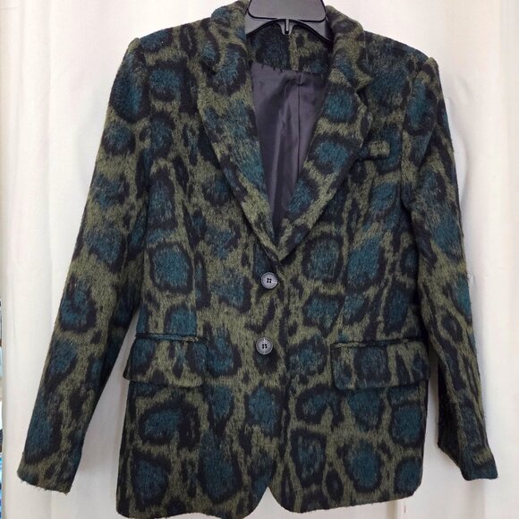 KELLY OBI  Green & Black Leopard Print Blazer. Sz M - Picture 1 of 14
